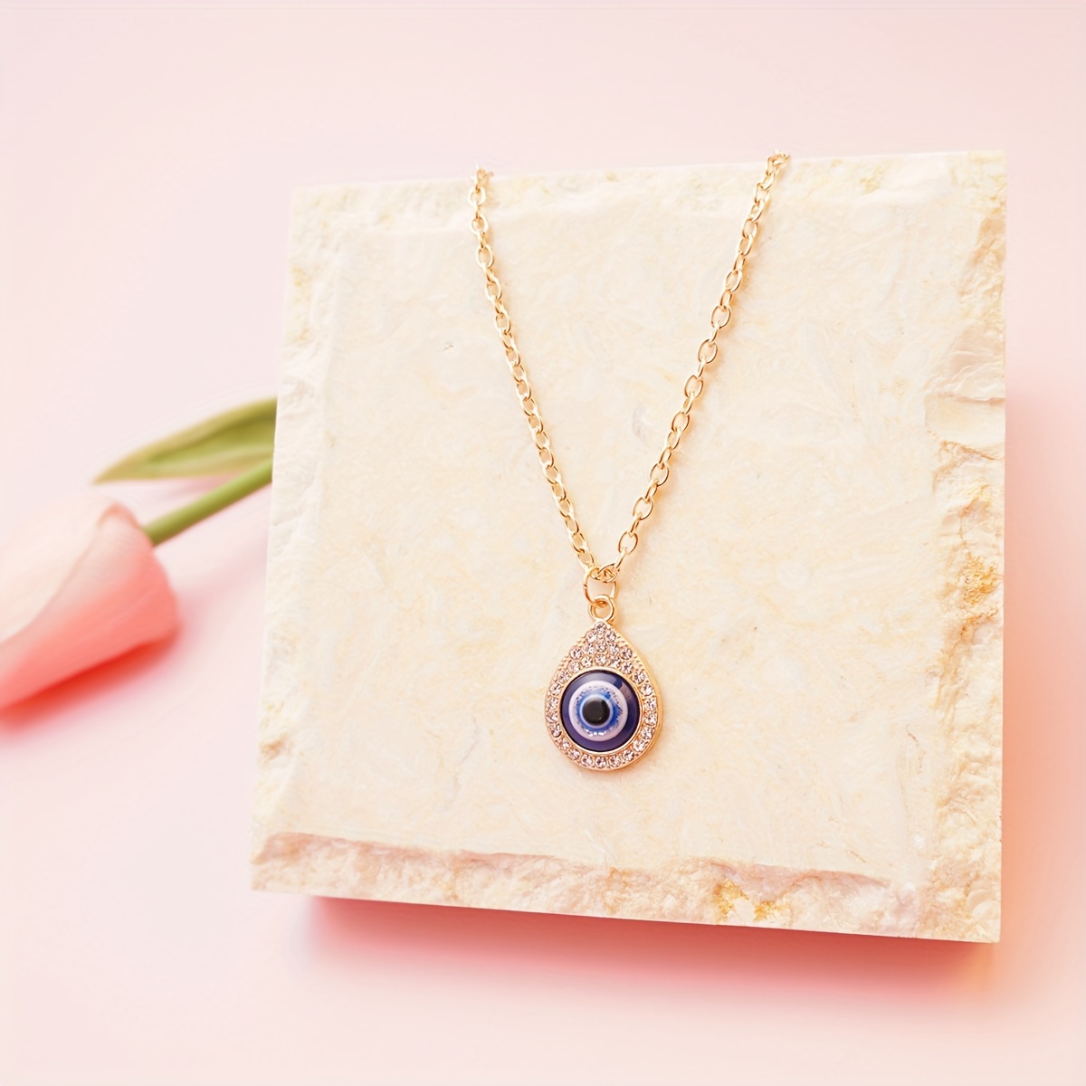 Vintage Hamsa Hand Pendant Necklace with Eye Charm - Celestial Symbol Theme