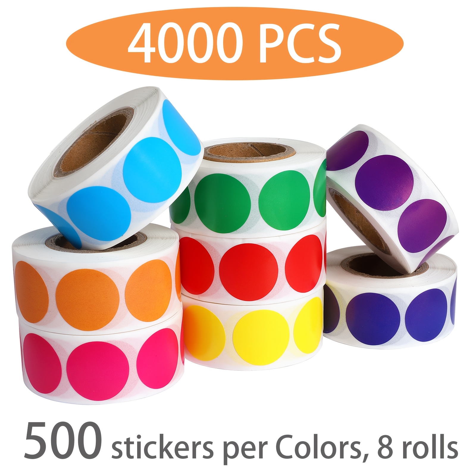 4000pcs Of Of Colorful Dot Stickers, Round Colored Coding Labels In 8 Different , Suitable For Office Use (, 3/4 Inch)