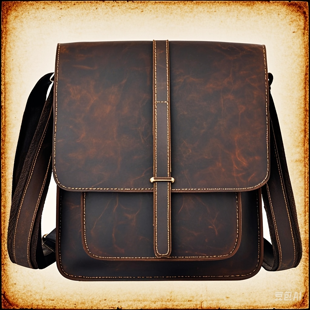 TEMU Genuine Leather Shoulder Bag, Fashionable Square Sling Bag Messenger Bag, Crossbody Bag For Hanging Out & Daily , 14-in Laptop Bag