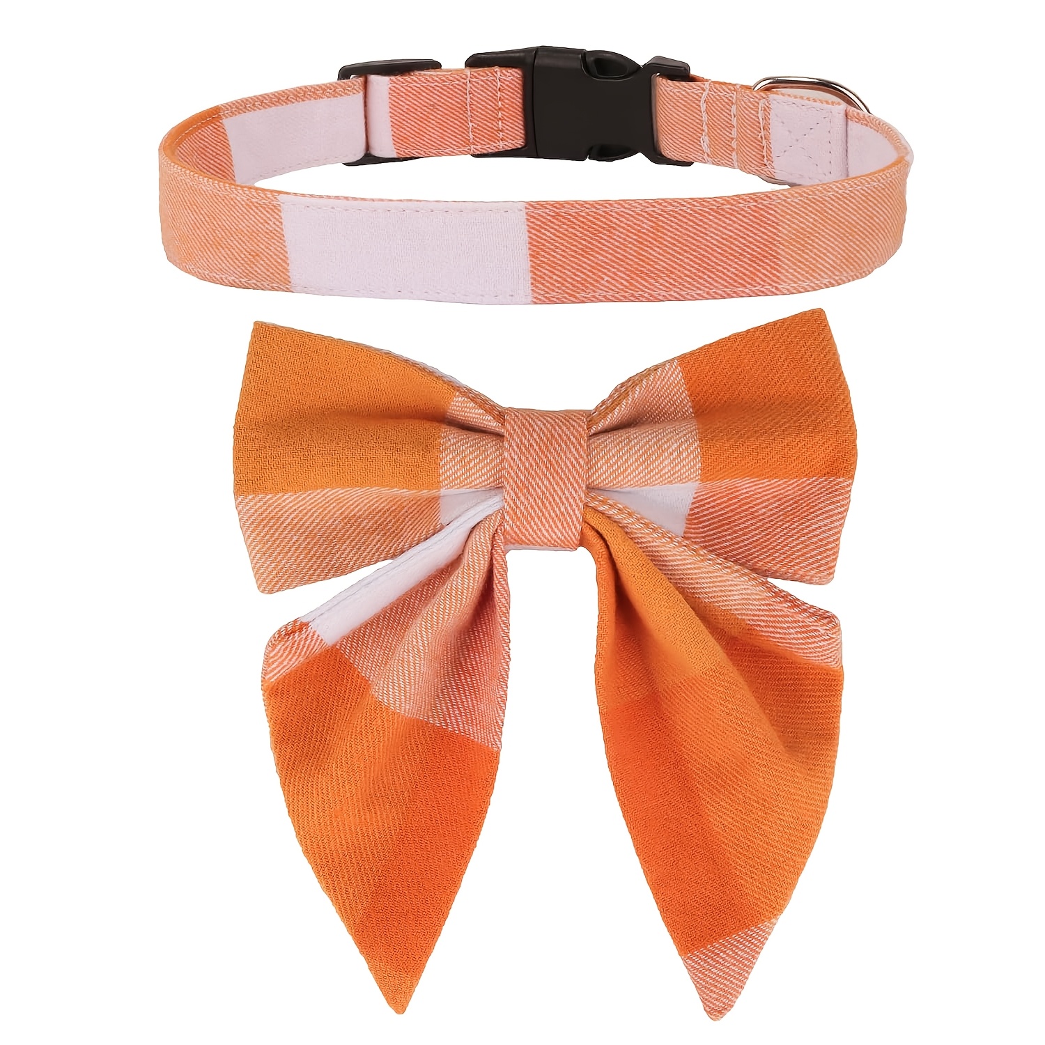 Adjustable Orange Plaid Dog Collar with Bow for Fall Holidays