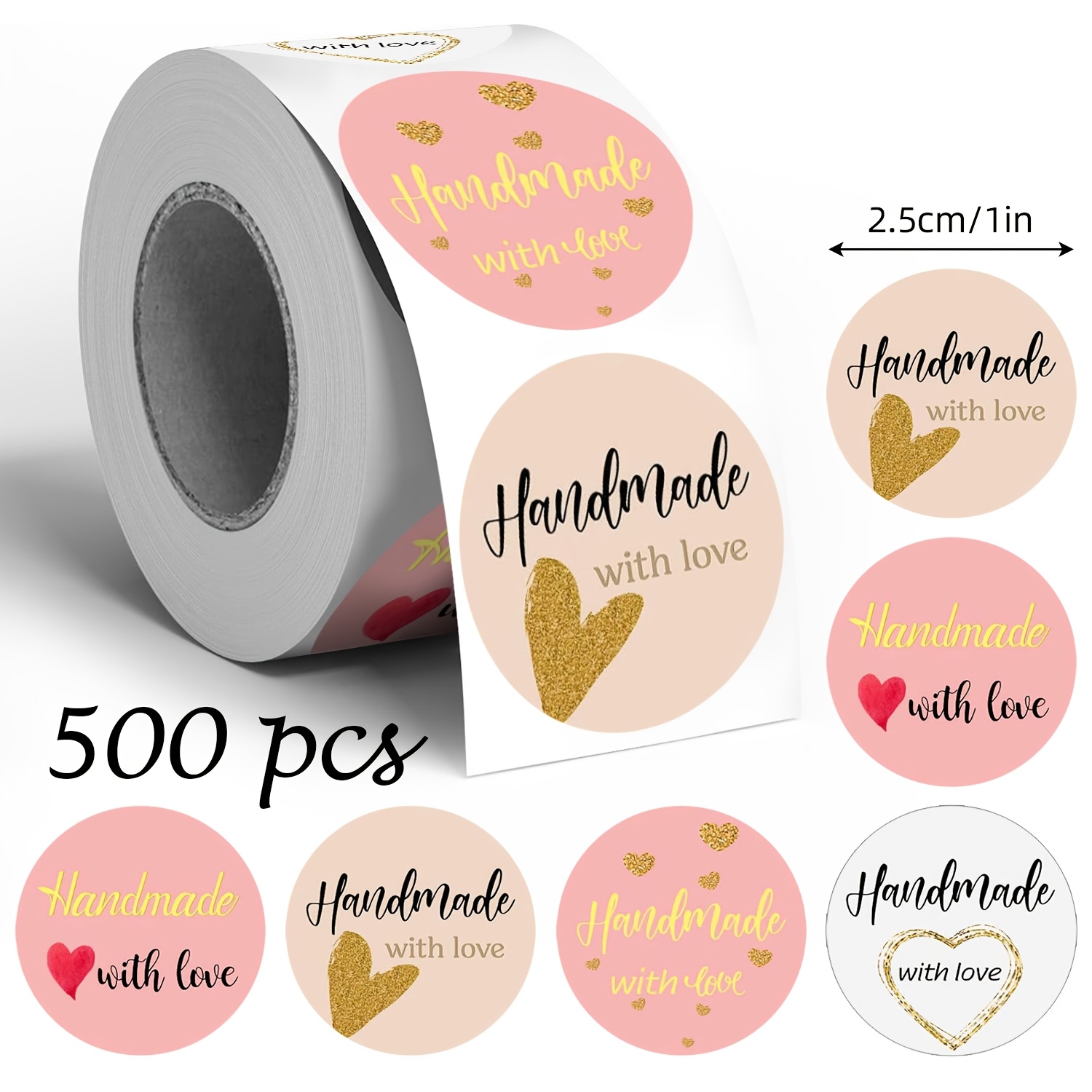 TEMU 500pcs Pink Hot Stamped English "thank You" Doodle Roll Stickers, 1-inch Round, Office Stationery Stickers, School Supplies, Holiday Party Gift