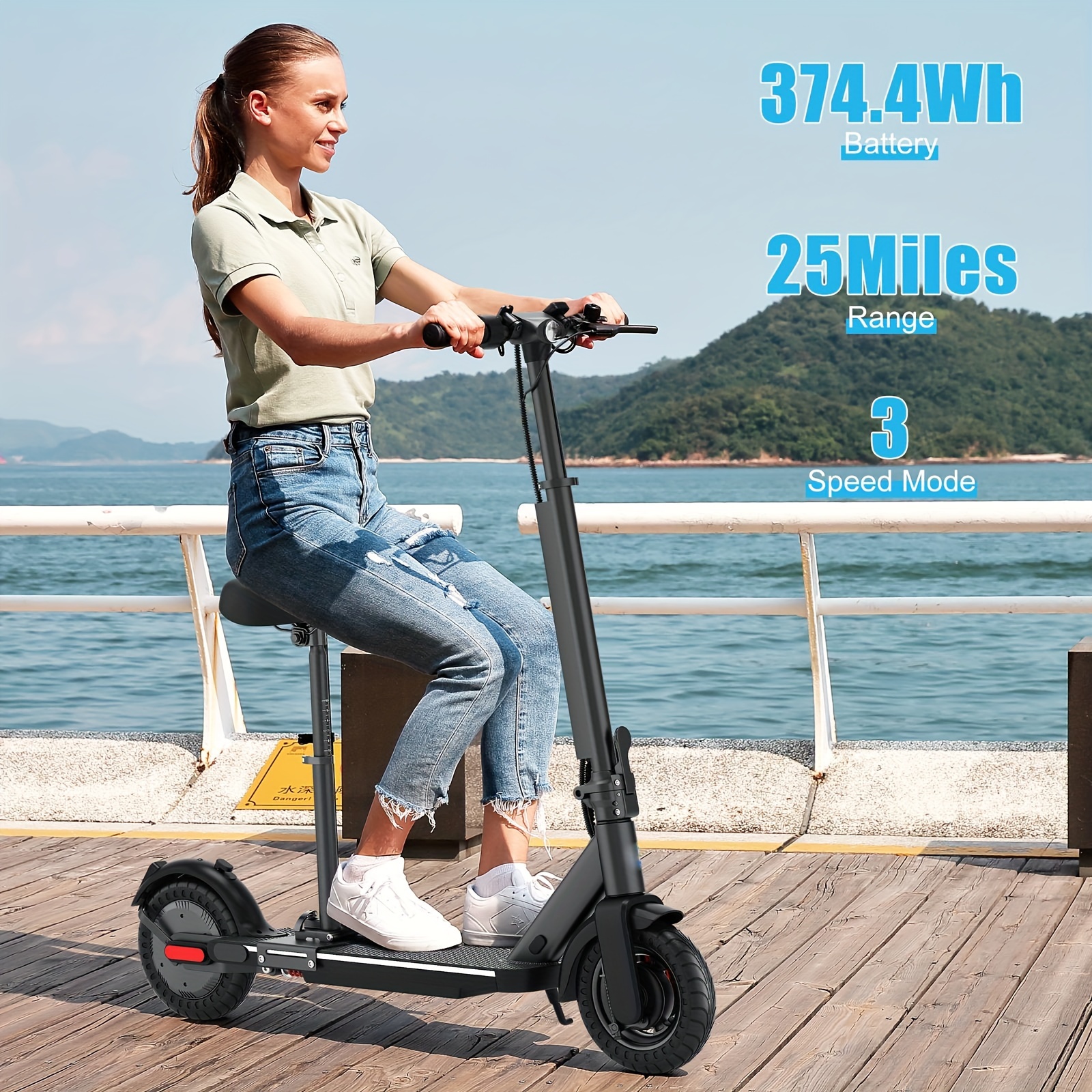 

Caroma Electric Scooter With Seat, 500w Motor, 10-inch Solid Tires, 25-mile Maximum Range, Adult Folding Electric Scooter With Rear Suspension And Dual Braking System, 265-lb Maximum Load