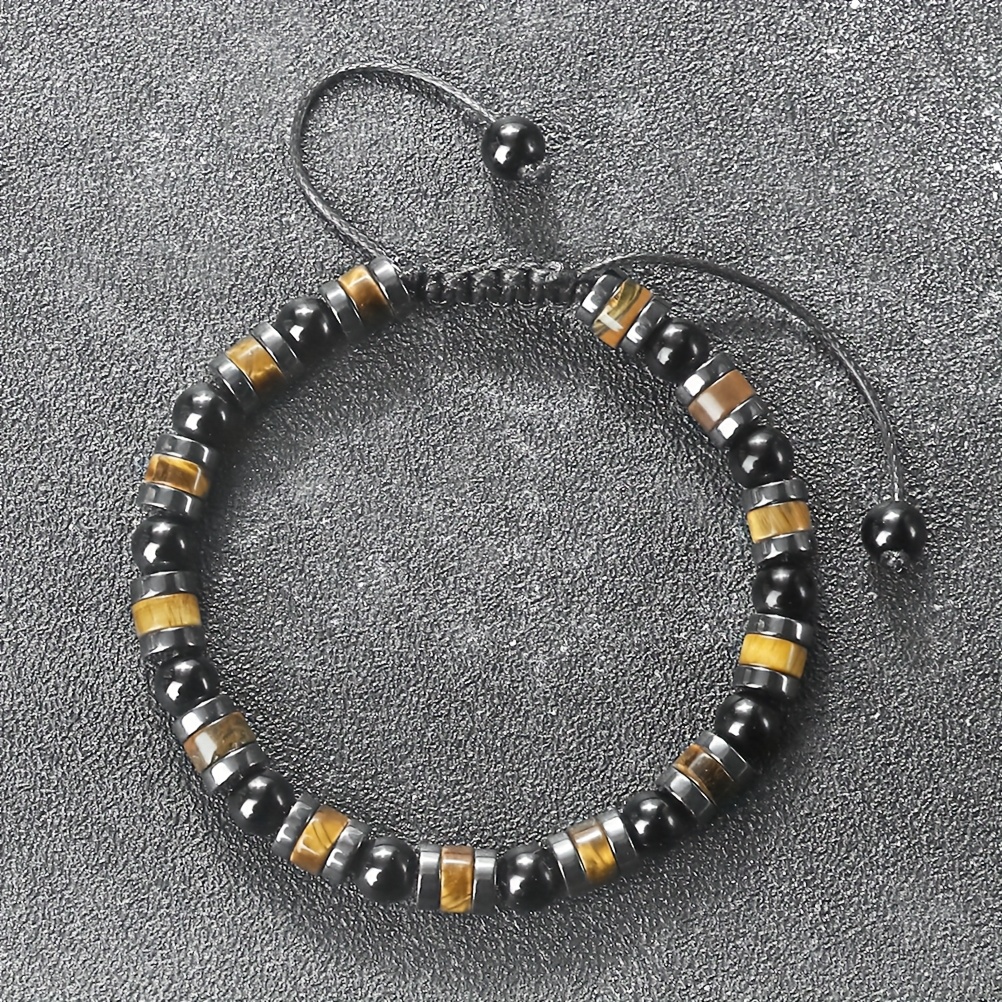 Punk-Style Woven Bead Bracelet with Tiger's Eye Spacers