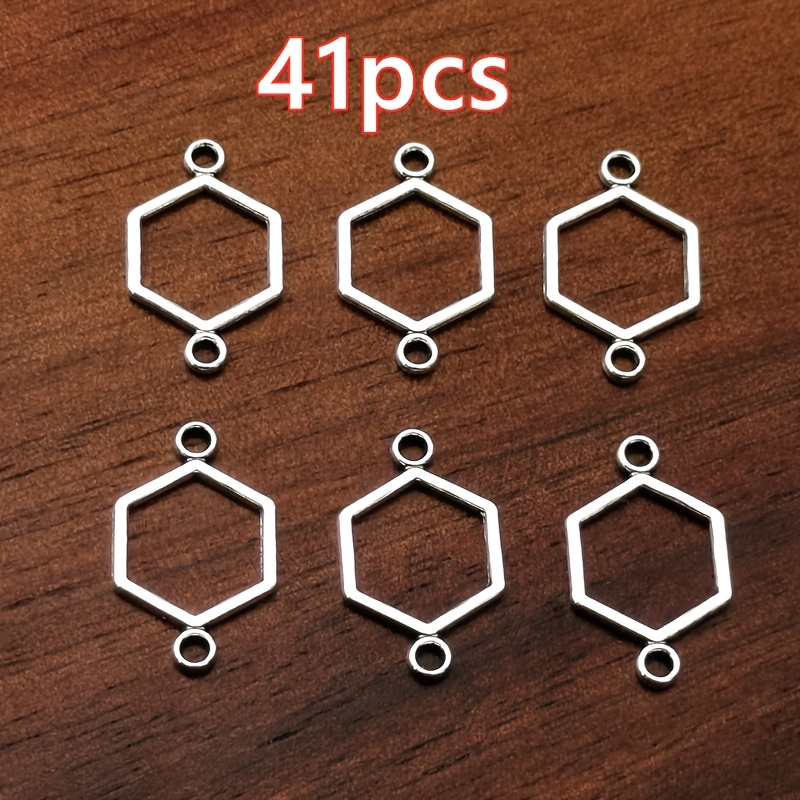 TEMU 41pcs Geometric Hexagon Connectors Charm Pendant Women's Fashion Pendant Handmade Necklace Earrings Bracelet Additions Bohemian Style Jewelry