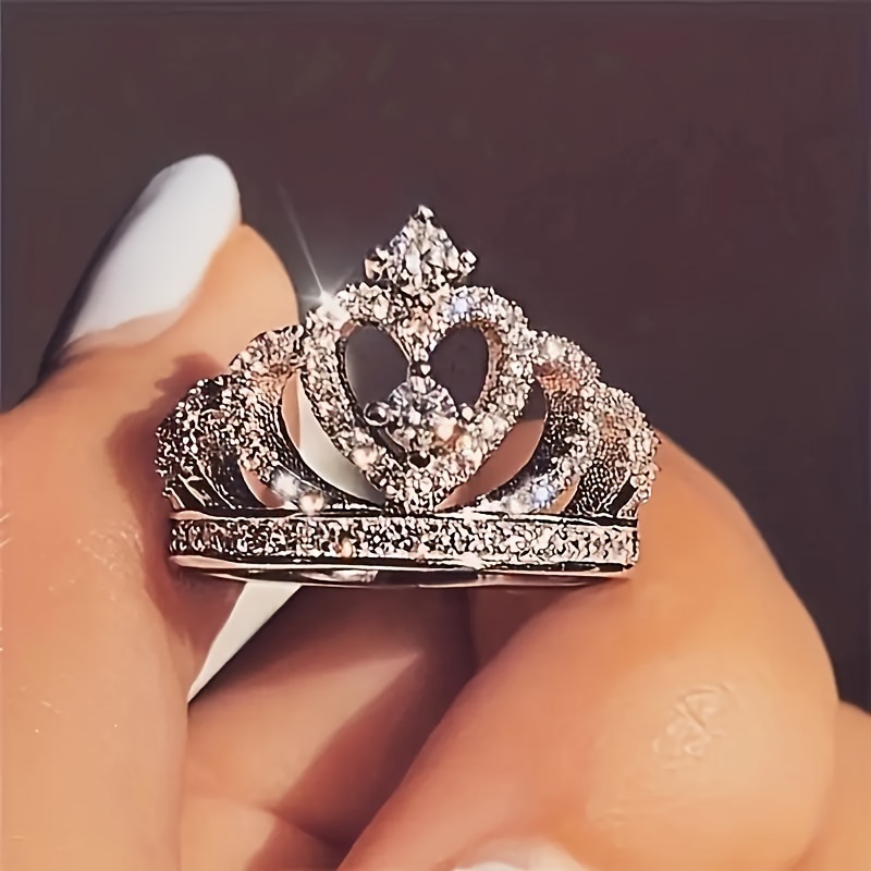 

Shimmering Zirconia Crown Promise Ring - Ideal For Engagement And Wedding, Silver Plated, Elegant Design