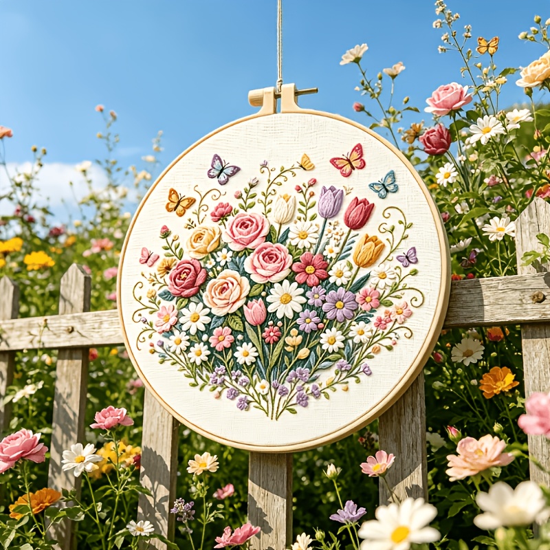 Flower Field Butterfly Whisper DIY Embroidery Kit for Beginners