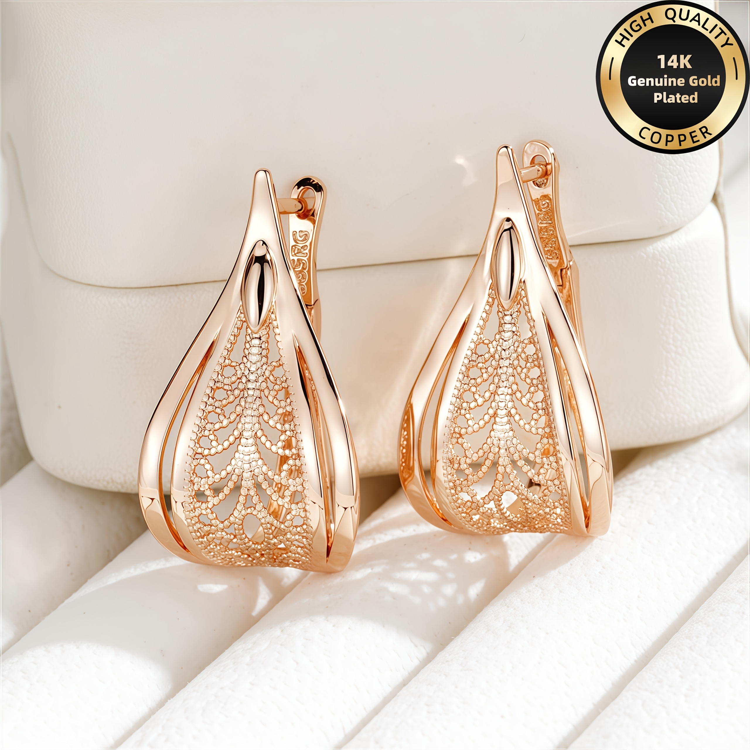 Women's Rose Golden 14K Gold Plated Leaf-Shaped Earrings