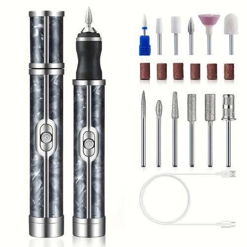 electric nail drill machine 12 grinding heads nail machine set multifunctional nail drill nail sanding polishing machine for thick nails type c charging 180mah capacity lithium battery beginner professional electric nail file