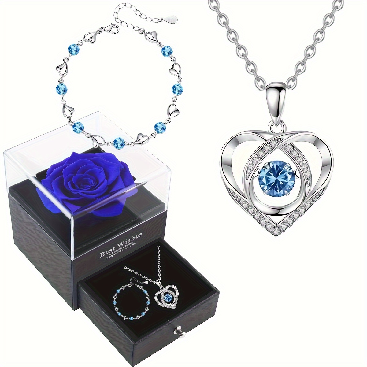 Elegant Heart Pendant Necklace with Blue Zirconia