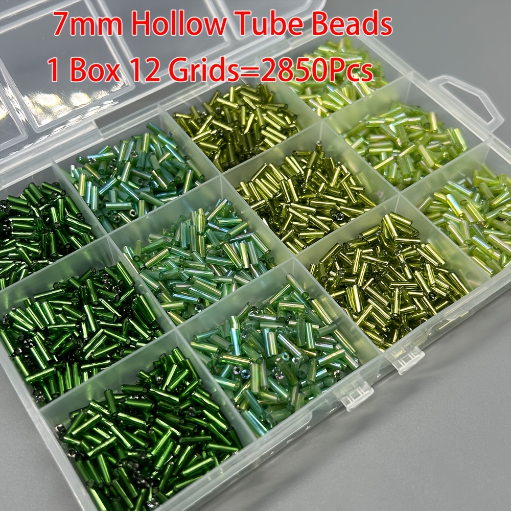 TEMU 1 Boîte de 12 Grilles 2850pcs, Tubes de Perles 7Mm/0.275Pouces avec Trous, Style Bohème, Convient pour , Clous d'Oreilles, Ajouts de Vêtements,