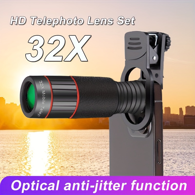 1pc 32x hd optical telephoto lens for smartphones 4k multi coated lens with anti   function universal phone clip rubber material suitable for most mobile phones ideal for   details 1