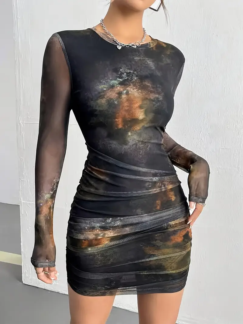 womens semi sheer mesh long sleeve dress gradient - Temu womens semi sheer mesh long sleeve dress gradient - Temu