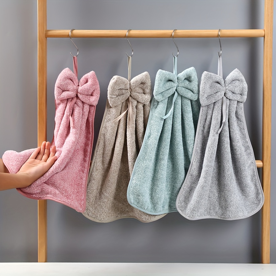 

3pcs Bowknot Hanging Towel Hand Towels, Bowknot Hanging Towel, Coral Fleece Quick Drying Hand Towels, Absorbent Soft Towel With Hanging Loop, Kitchen Cleaning Towel, Bathroom Supplies, Tea Towel
