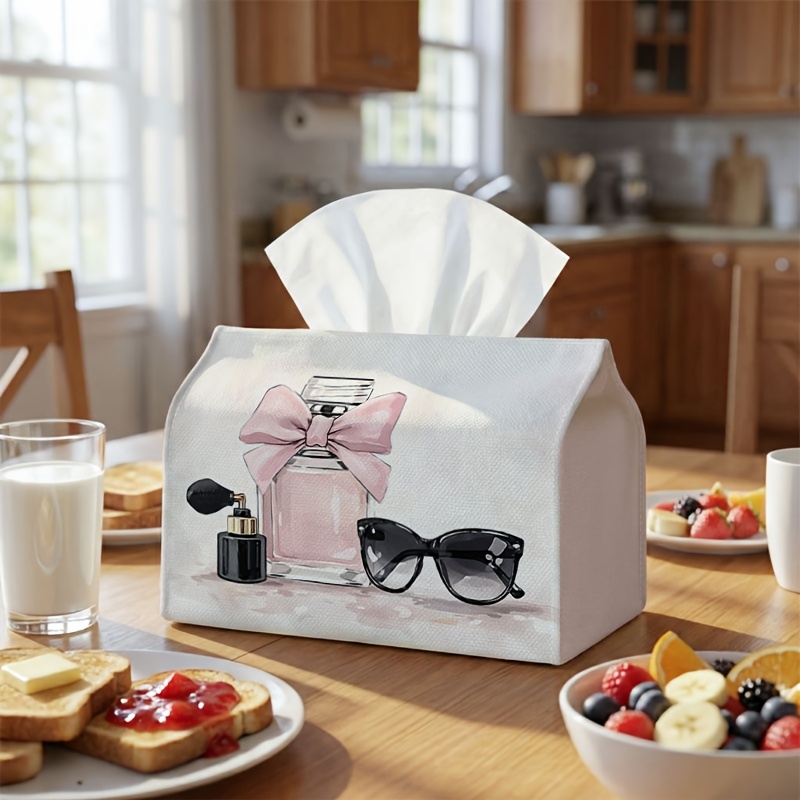 TEMU 1 Tissue Box - Modern Minimalist Aesthetic, Elegant And Stylish Pink Perfume Glass Illustration, , Suitable For Home And Car Decoration, Desktop