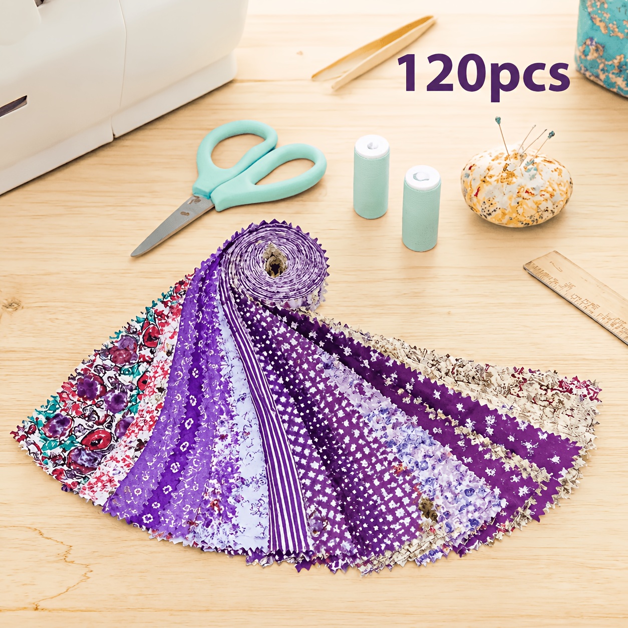 TEMU 120 pièces de bandes de tissu de quilt - Carrés de quilting prédécoupés de 5 pouces, lots de tissus de couture artisanaux pour patchwork,
