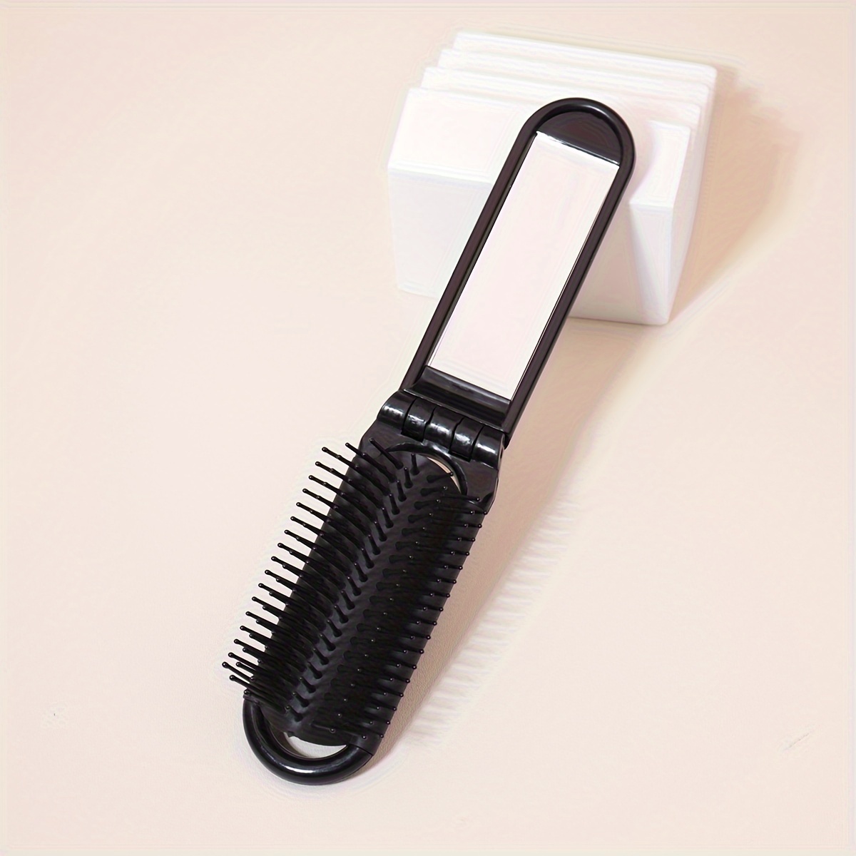 

1pc Portable Folding Travel Hairbrush With Built-in Mirror - Pocket Massage Comb, Abs Plastic, Ideal For & Home Hair Styling, Grooming|foldable Design|plastic Bristles