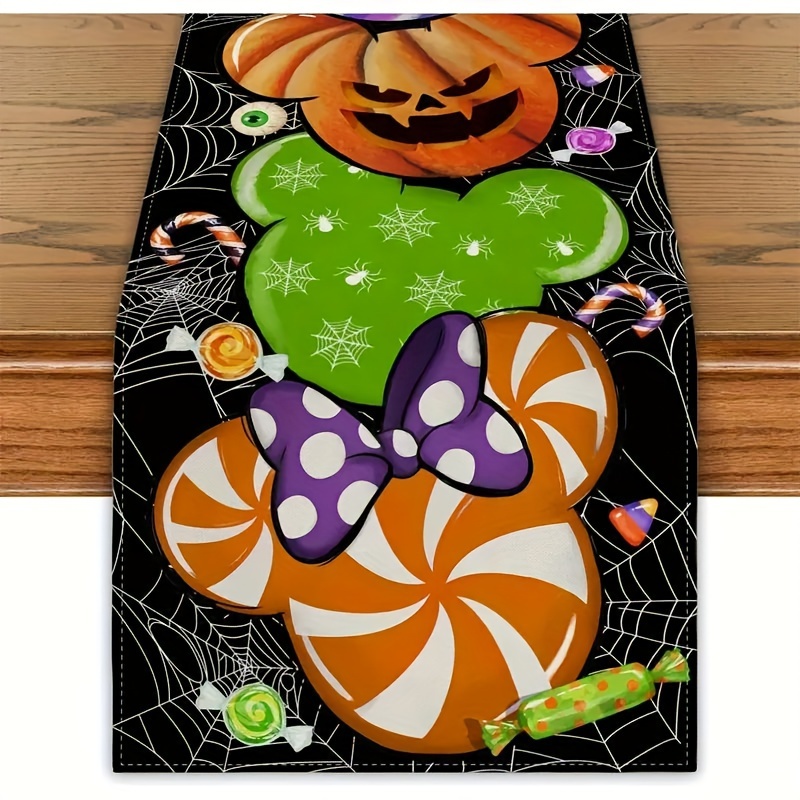 

Themed Table Runner - Cartoon Mouse & Jack-o-lantern Pattern, 100% Polyester Woven Rectangle, Home Parties & Dining Decor