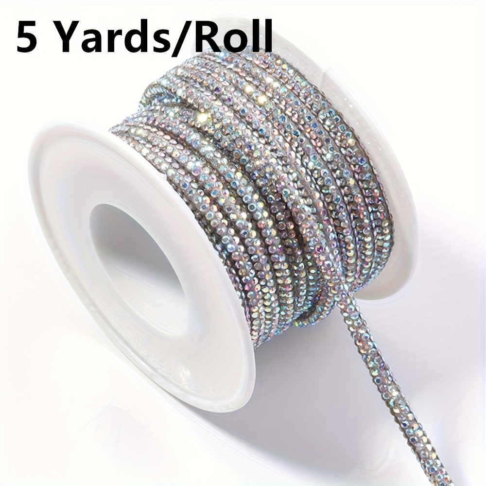 TEMU 5-yard Roll, 4mm Round Tube With 6-row Round Artificial Rhinestone Strand, Assorted Colors, Jewelry Making Findings, Diy Bow Hair Clip Headpiece