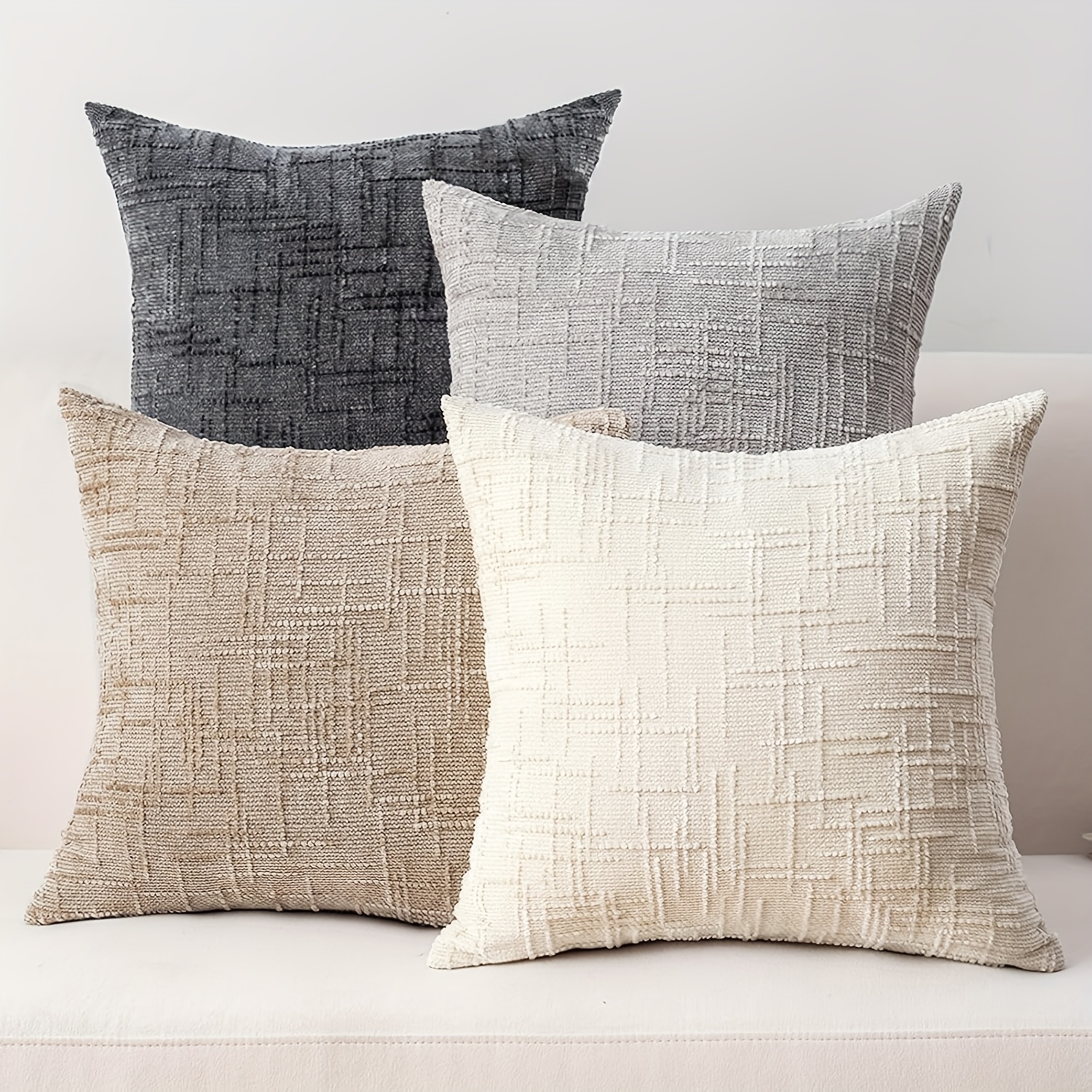 TEMU 4pcs Set Thickened Velvet Pillowcases - Zippered, Machine Washable & Durable - Neutral Gray, Black, Beige, White - Suitable For Farmhouse Style,