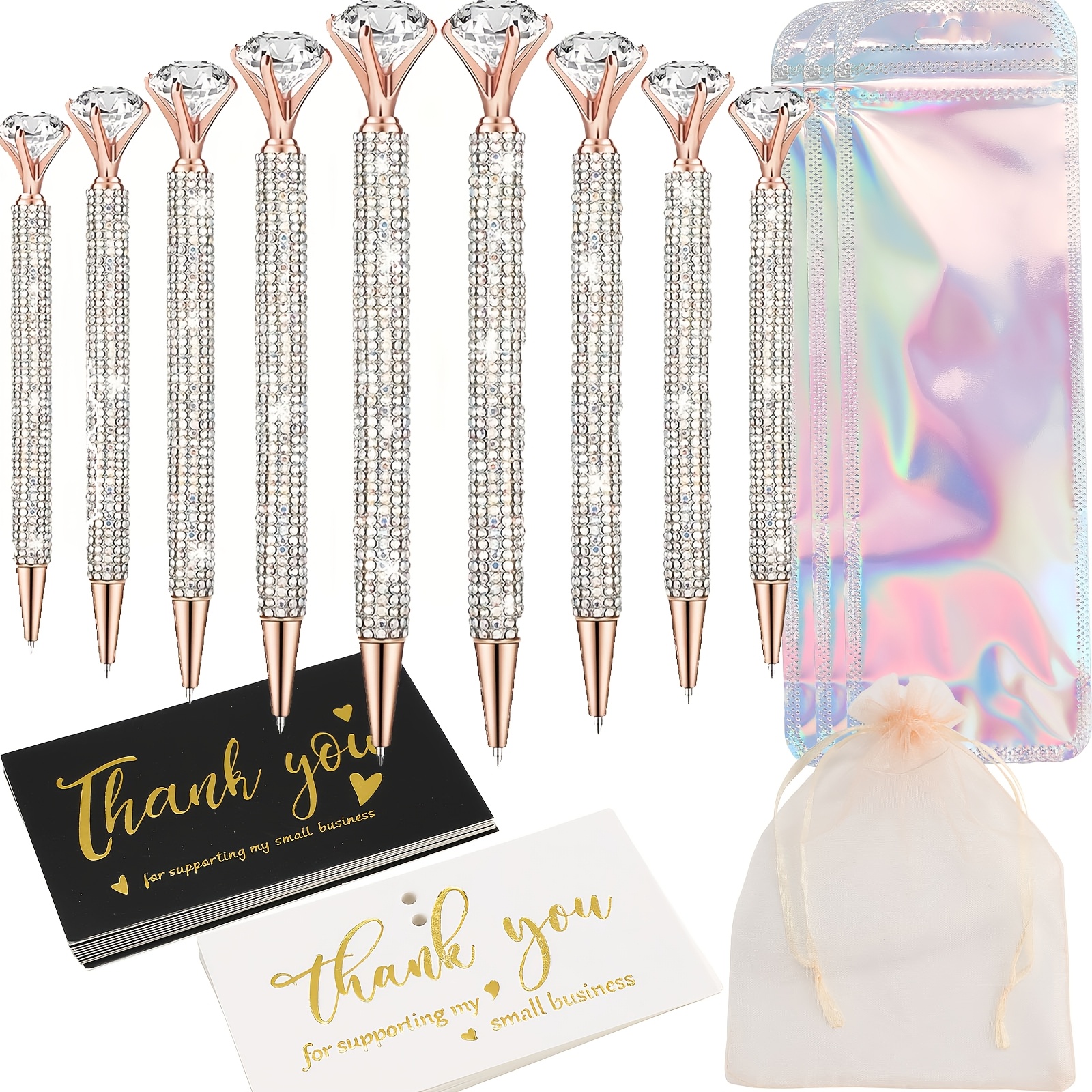 TEMU 27pcs Of High-repurchase-rate Luxurious Diamond Ballpoint Pen Set, Consisting Of 9 Pens, 9 Cards And 9 Gift Bags. Ideal Gift For The Back-to-,