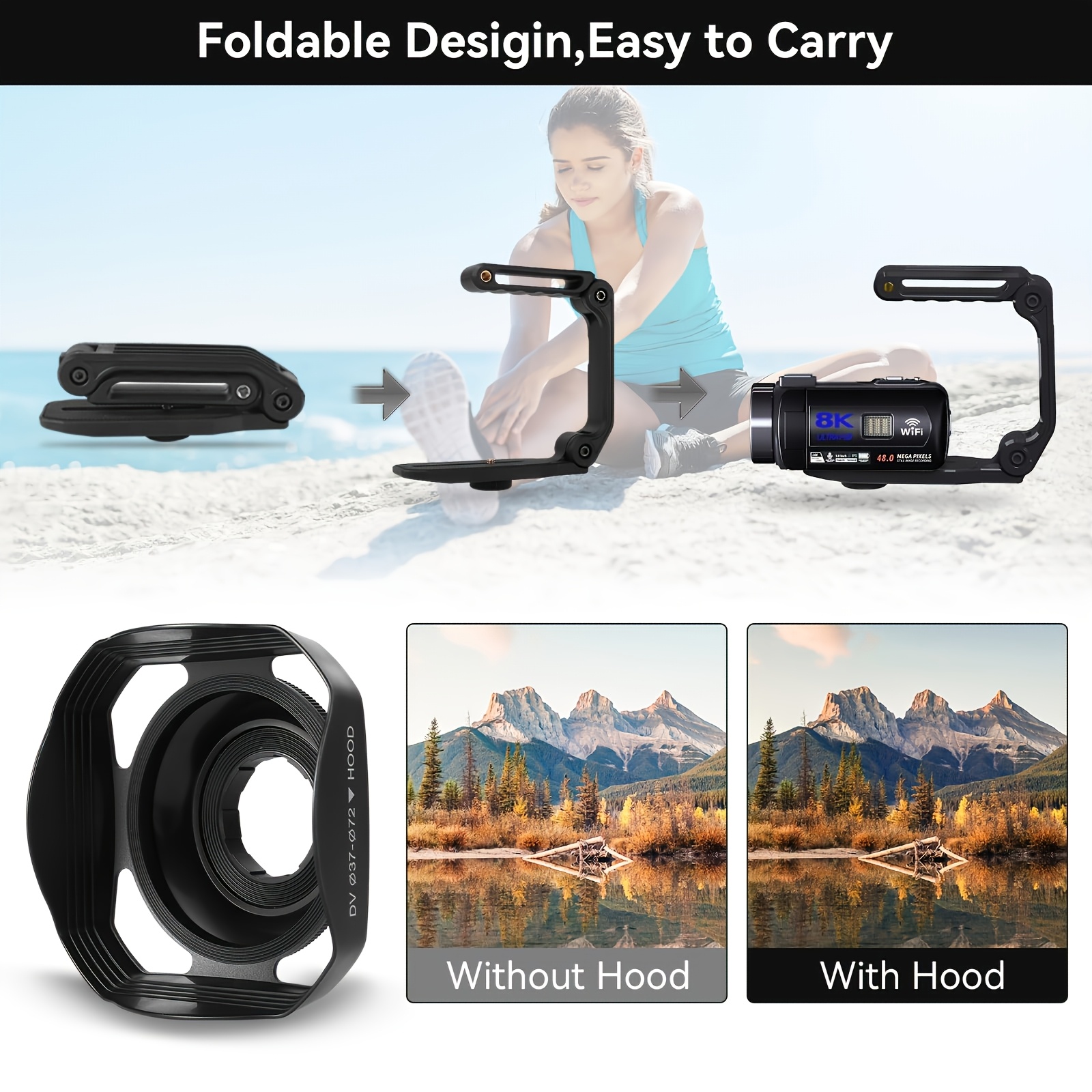 TUOGTCI 8K Camera Compatible for YouTube with 48MP/15FPS/7.62cm Touch Screen/18x Zoom/Night Vision/Fill Light/Microphone/Stabilizer/Remote Control & Battery - Vlogging Camera for Content Creation, Streaming, FPV (MP4 Recording)
