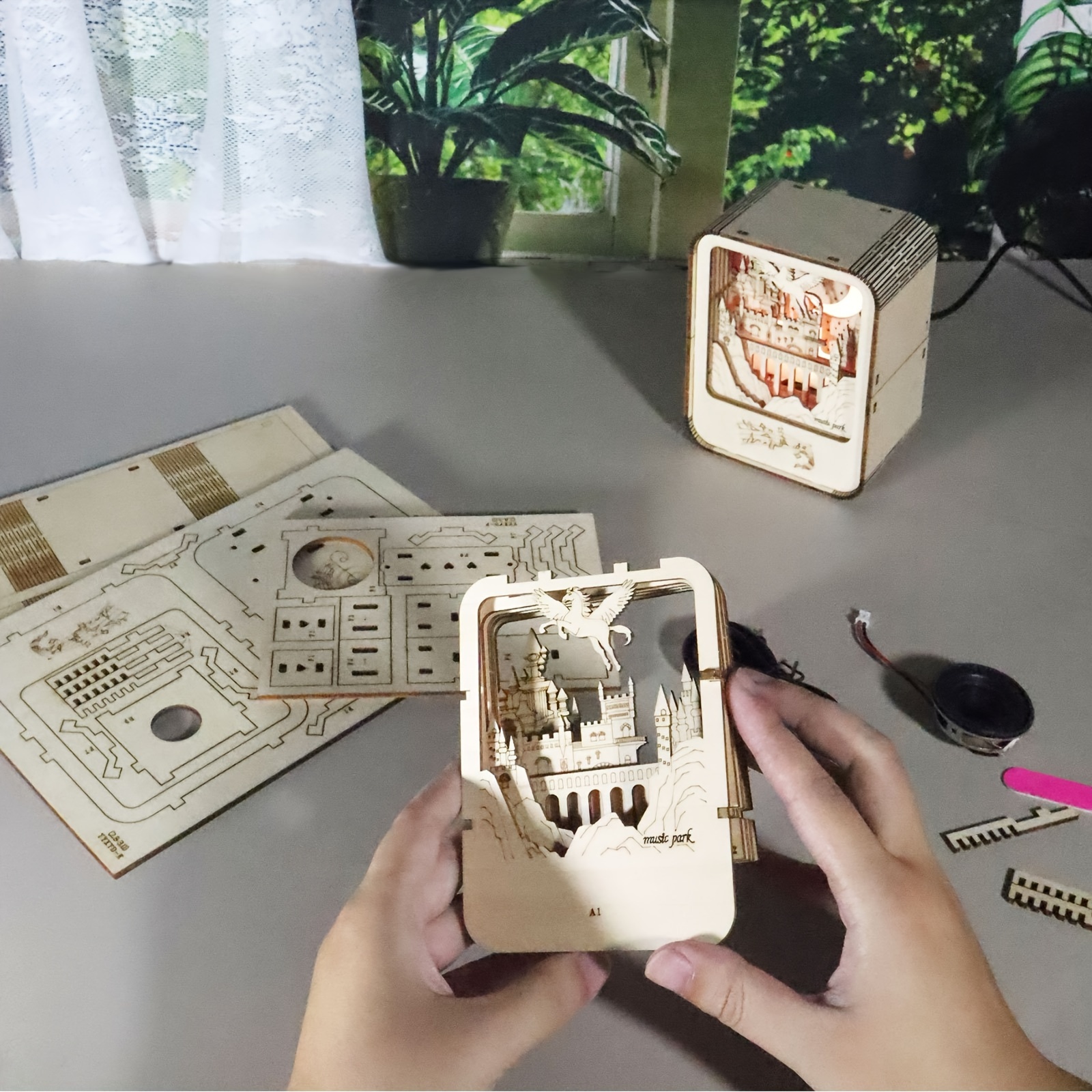 3D Wooden Pegasus Castle Music Box DIY Puzzles