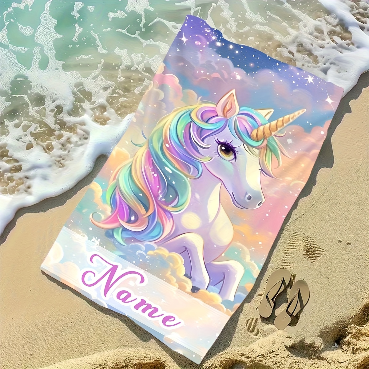 TEMU 1pc Customizable Unicorn Design - Beautiful Pattern - Beach Towel, Perfect For Travel, Essential Lightweight Camping Gear, Must-have For The