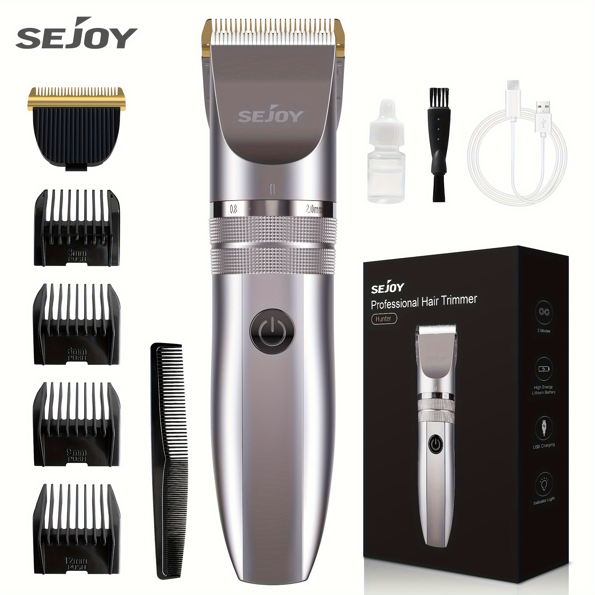 

Sejoy Electric Hair Clipper For Men Professional 3-12mm Trimming Comb & 2*cutter Head Included Type-c Fast Charging Best Gift For Him