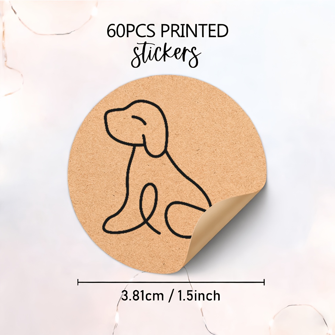 TEMU 60pcs, Minimalist Line Art Of A Sitting Dog Round Paper Gift Stickers, Decorative Paper Labels For Goodie Bags, Envelope Seals And Party