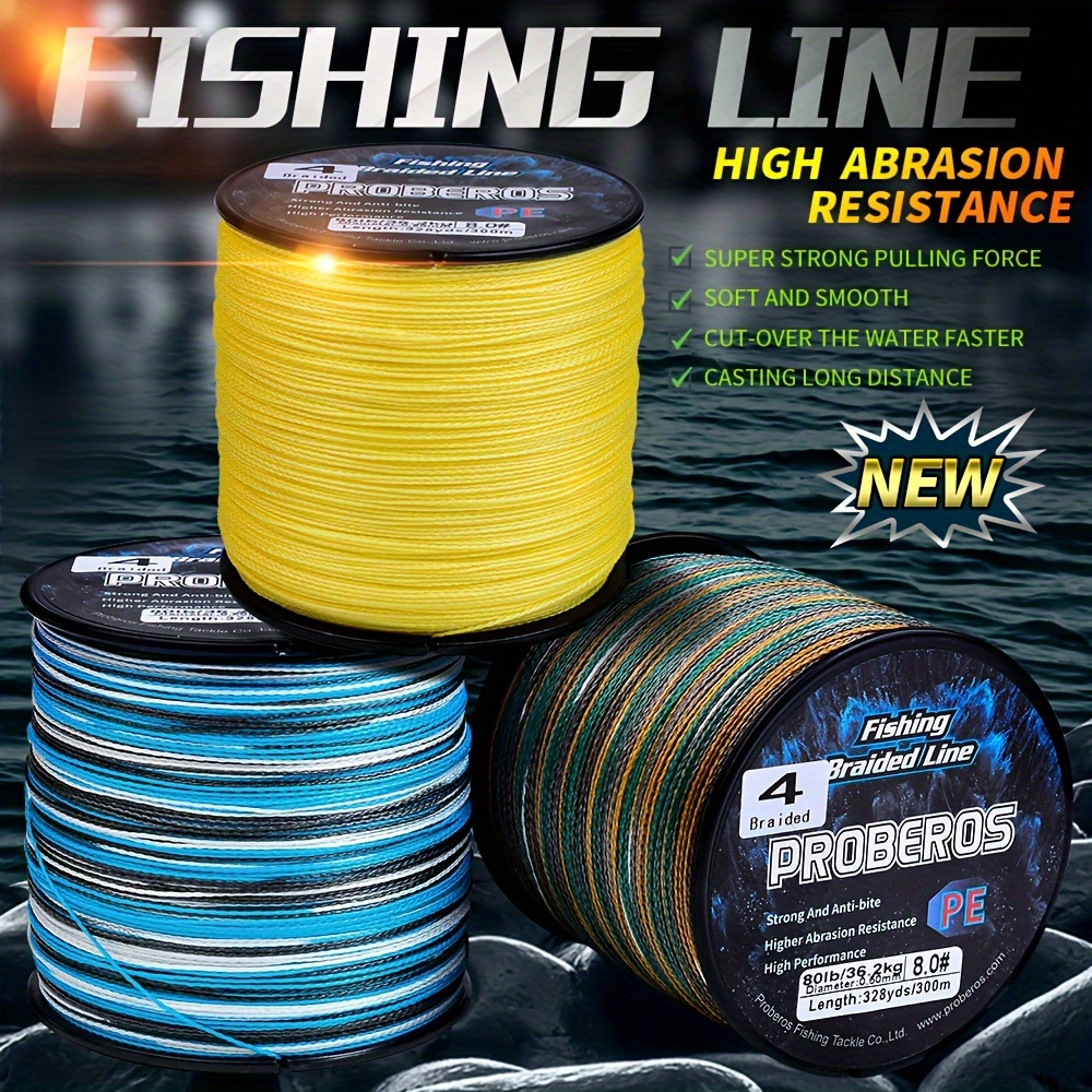 Proberos Braided Fishing Line - 300M/328YDS, 4-Strand PE Multifilament, with a Super Strong Tension Value of 2.72-36.29KG, Designed for Smooth Long-Distance Casting And High Resistance to Abrasion.
