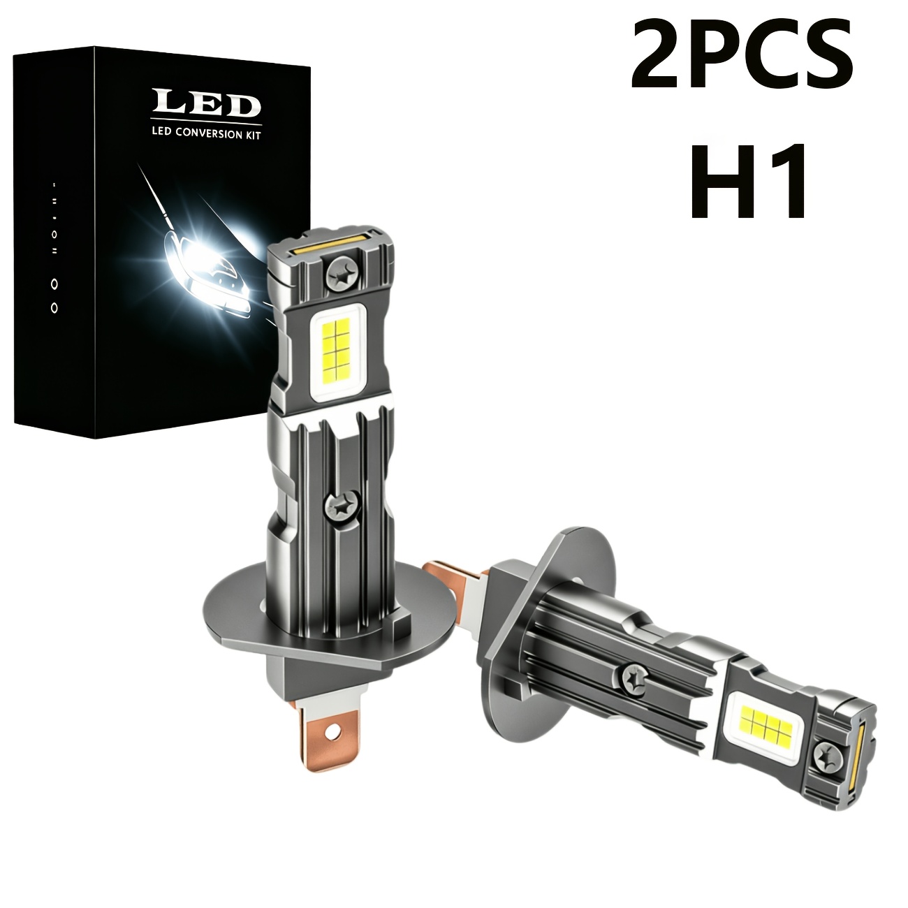TEMU H1 Led Car Headlights Mini Bulb H1 High Beam 6000k Light 60000lm High Power 900% Brightness, Led Lights For Most German, French, And , 1:1