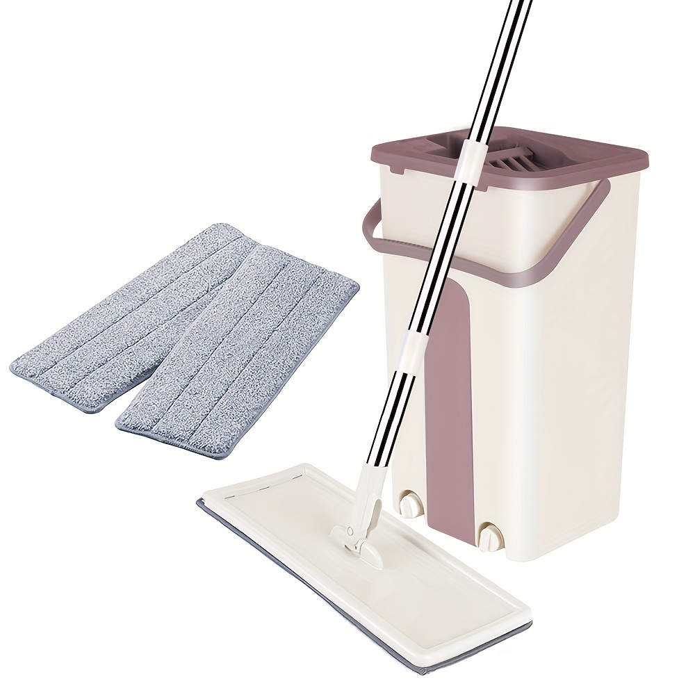 Mop And Bucket Set, Compact Mop Bucket With Wringer, Flat Mop With 2 Reusable Pads, Compact, Effective And Easy To Store