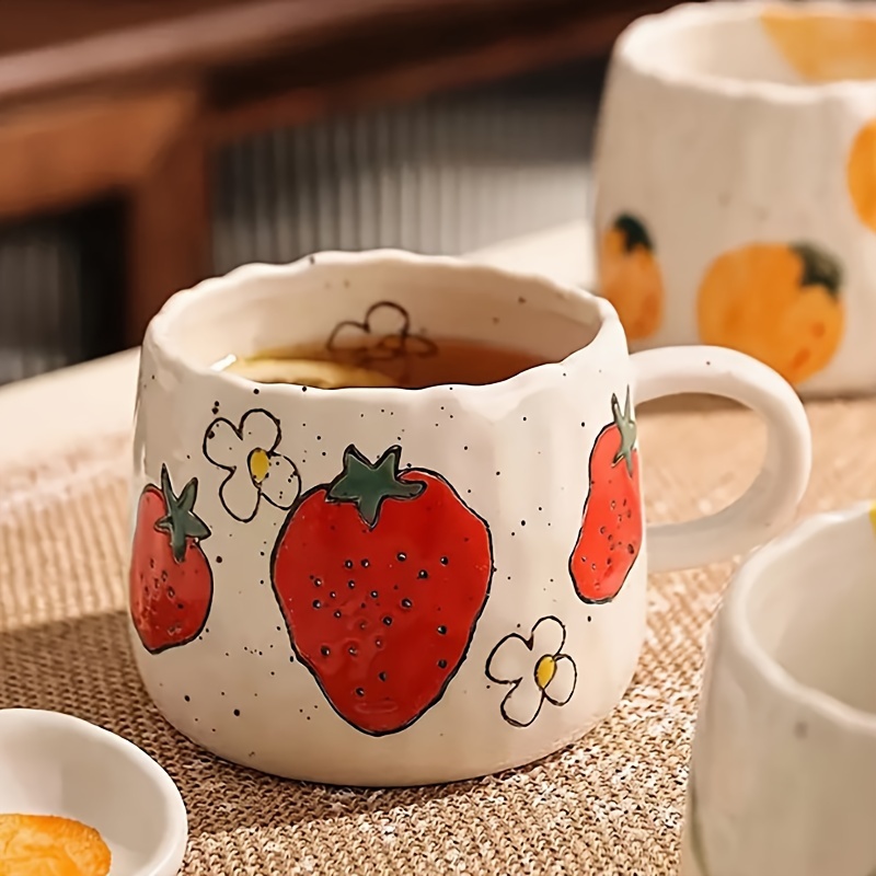 

1pc Flower Fruit Pattern Coffee Mug Ceramic Coffee Cup Tea Milk Cup Breakfast Oatmeal Mugs Family Colleague Valentine's Day Gifts