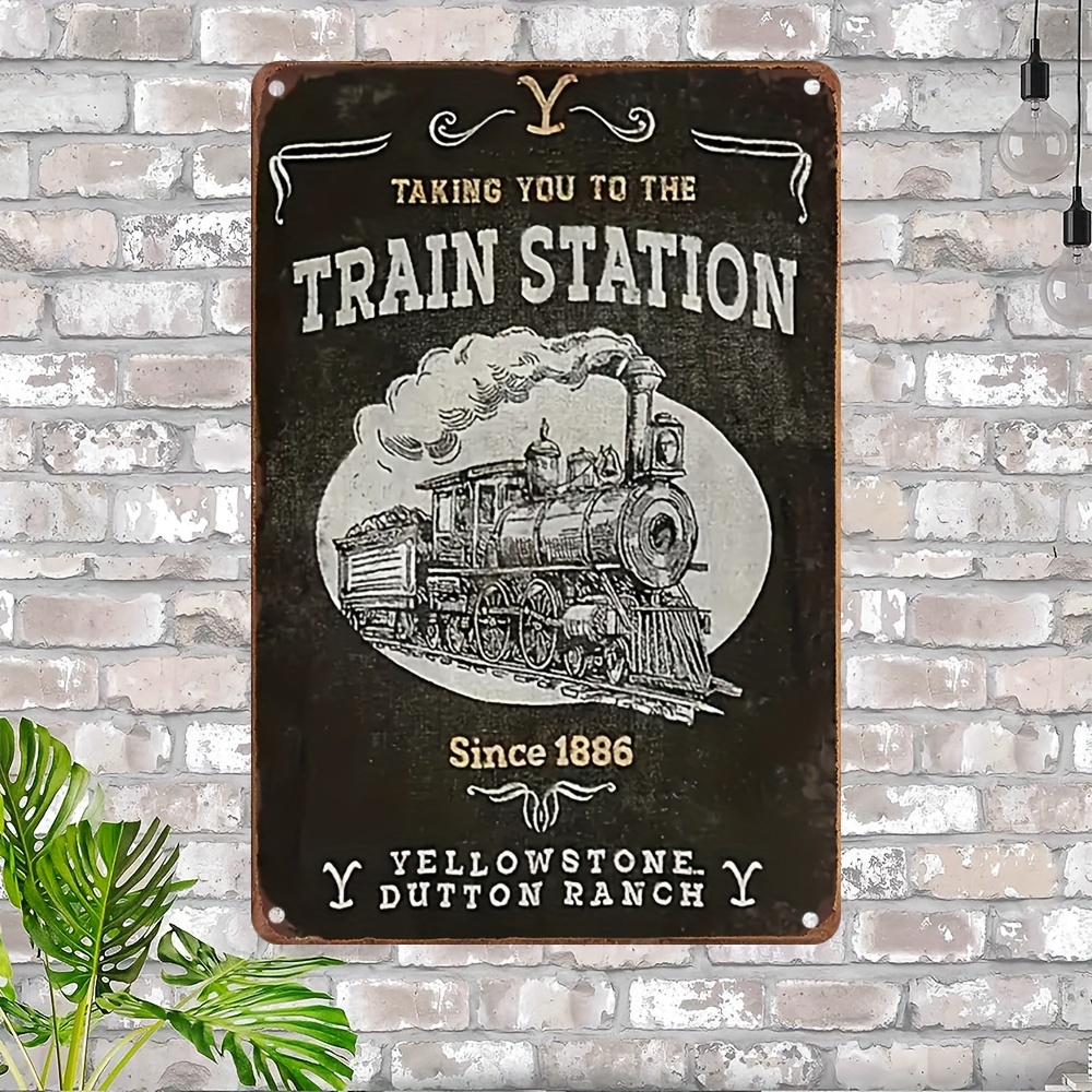 

Vintage Train Station Metal Tin Sign - High-quality Iron Wall Decor For Home, Bar, Pub, Cafe - Waterproof & Dustproof - Aesthetic Room Decoration - Since 1886 Yellowstone - 1pc