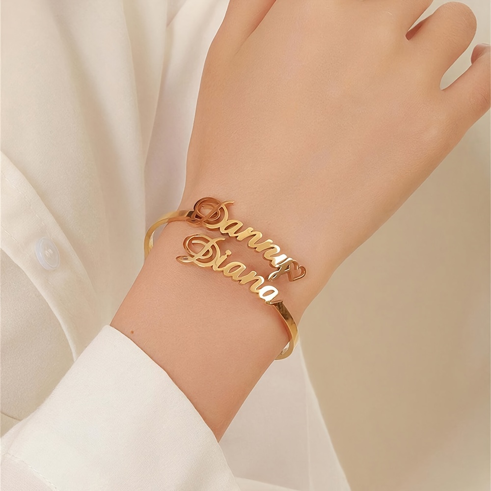 

Personalized 18k Gold Plated Open Bracelet Stainless Steel Customized Bracelet With 2 English Names, Suitable For Holiday Gifts, Valentine's Day, Day, Christmas, Gifts For Her