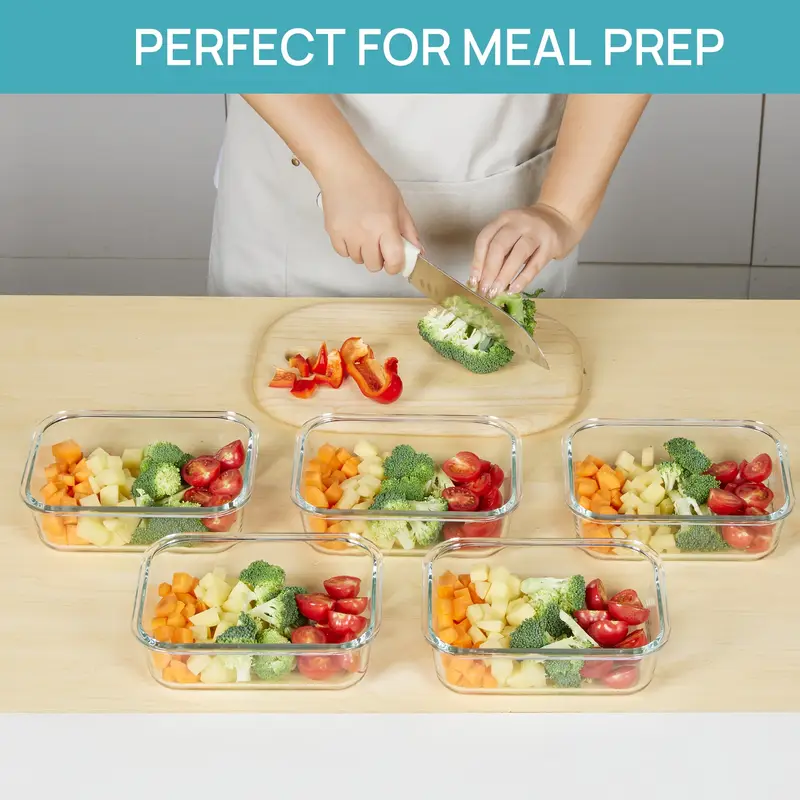 5 pack glass food storage containers with lids fresh container airtight reusable meal prep lunch container set safe for oven microwave freezer and dishwasher Product details 1