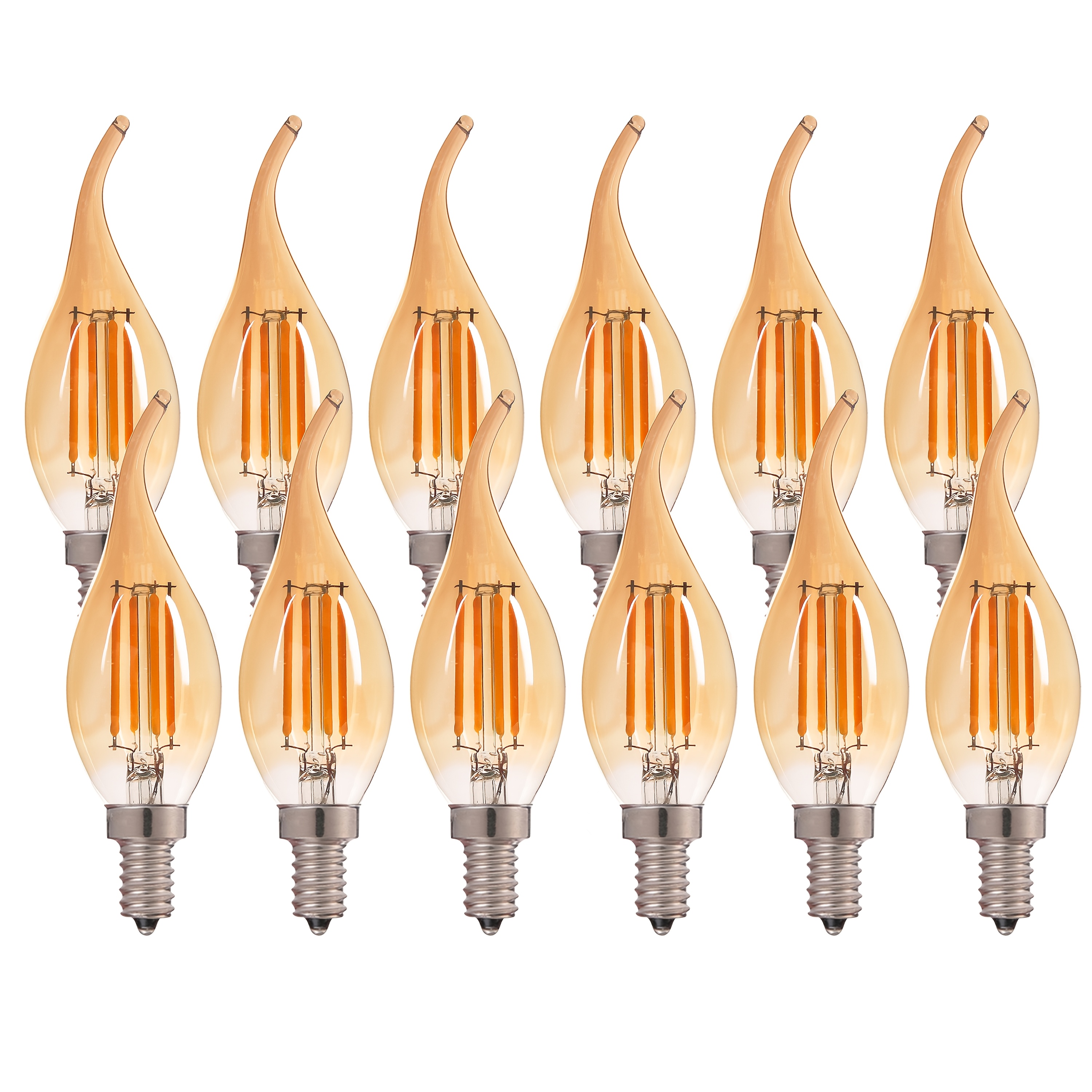 Image of Led Candle Bulb, E14 Warm White 2200k, Dimmable Bulbs, Classic Candle-shaped Filament, Led Vintage Edison Led Bulb, E14 Candle Bulb 4w (replaces 40w), Amber Retro Vintage Filament Bulbs, 12pcs