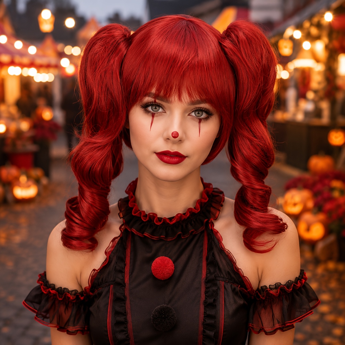 TEMU Bonnet de perruque pour femme, style double queue de , avec deux queues de cheval amovibles, idéal pour Halloween et les fêtes