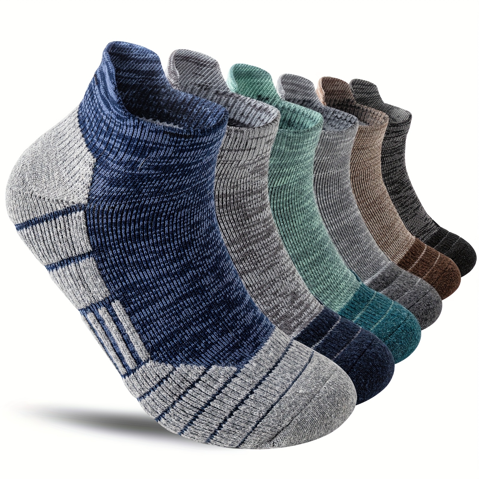 Image of 6 Pairs Of Hiking Running Ankle Merino Wool Socks For Men And Women Compression Support Sweat-absorbing Breathable Thick Cushion Low Cut Invisible Socks For Festival Gift Socks