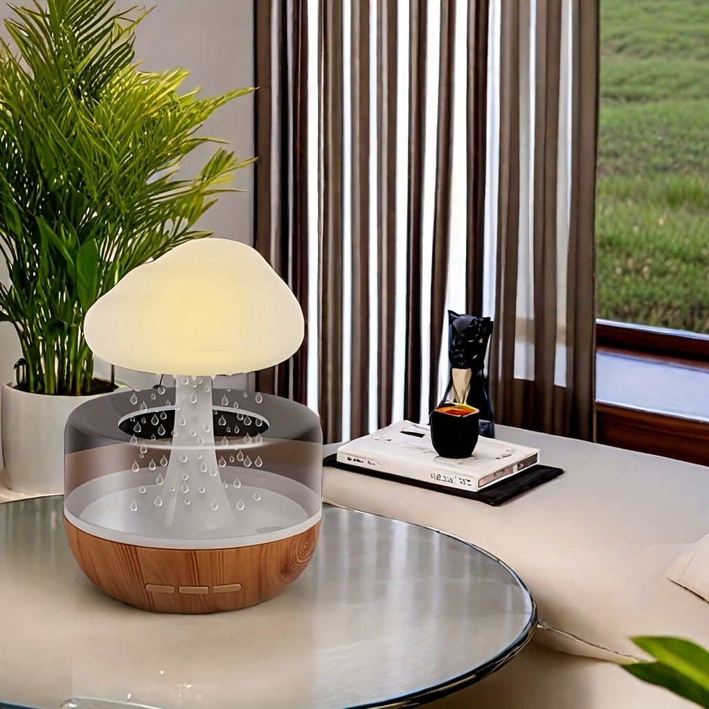 1pc led mushroom rain cloud humidifier with 7 color night light quiet indoor personal moisture dispenser with electronic components no battery needed powered via included cable for relaxation and room decoration Product details 8