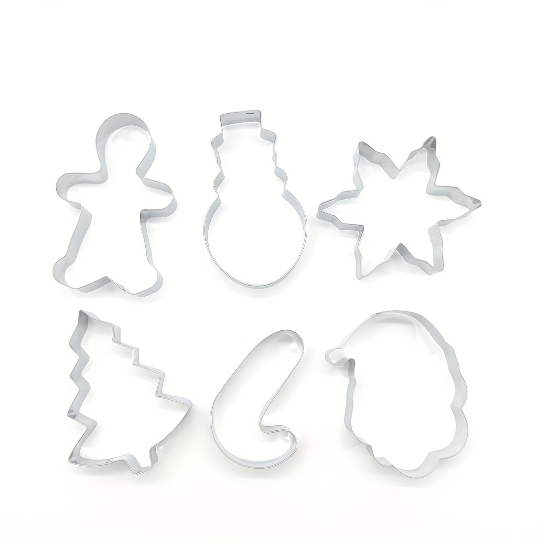 TEMU 6pcs/1set Christmas Stainless Steel Cookie Mold Set Tree-shaped Cane Gingerbread Man Snowflake Baking Tools Christmas Multi-style Cutting Mold