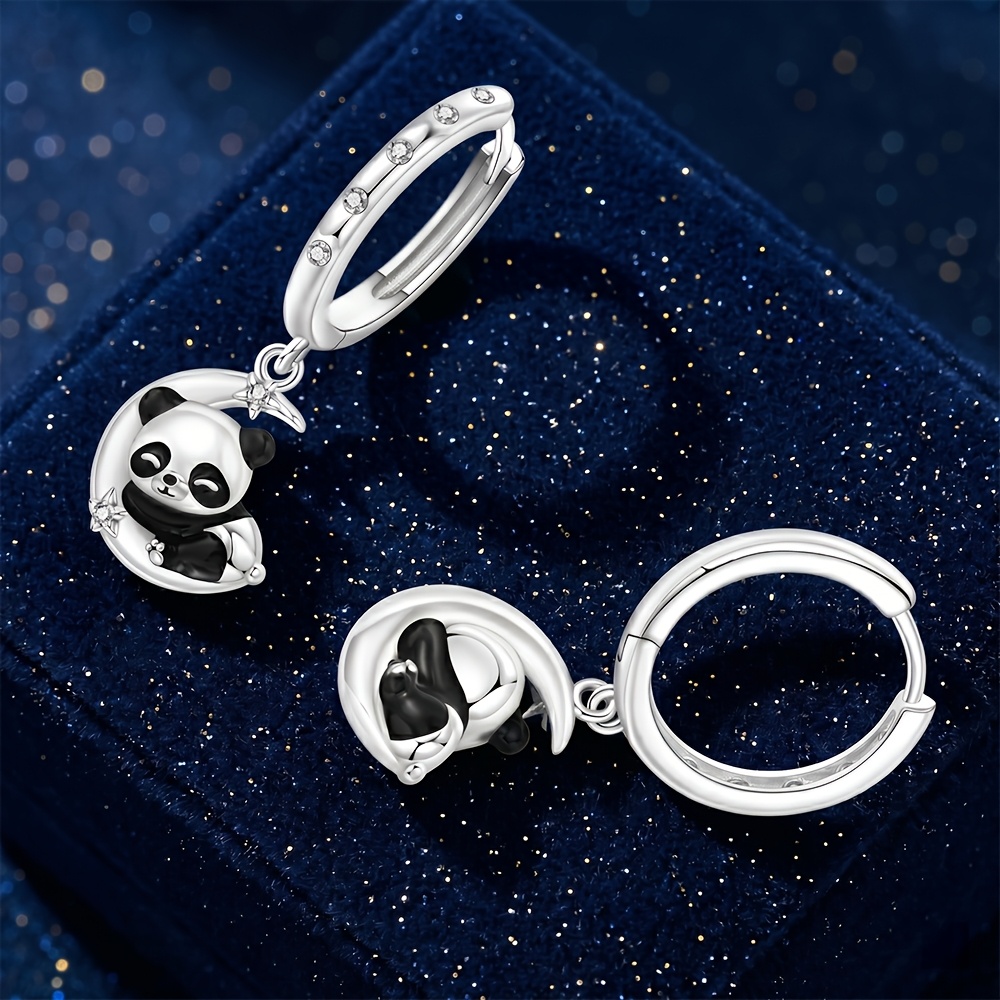 Women's 925 Silver Plated Panda Earrings, Cute Gift for Her
