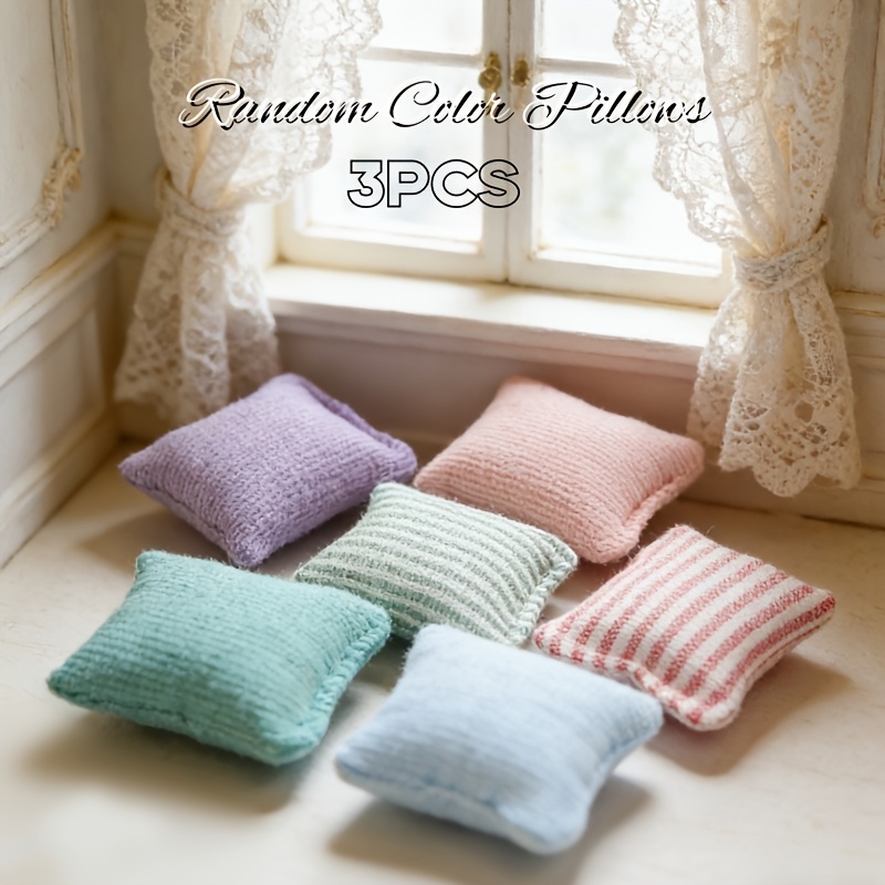 TEMU Mini Sofa Throw Pillow Cushions, Dopamine Assorted Colors Random Set Of 3 - Dollhouse Decorative Ornament, Suitable For Bed, Sofa Accessories,