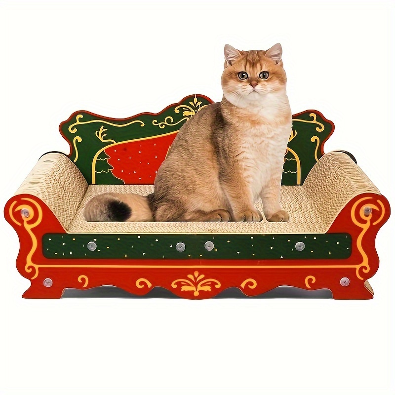 TEMU Sofa-shaped Cat Scratching Couch & Lounge Bed - Thick Cardboard Cat Tree Suitable For Indoor Cats, Scratcher Pad With Resting Bed, Cat Furniture For Climbing, Play & (23"l X 12.2"w X 6.7"h)