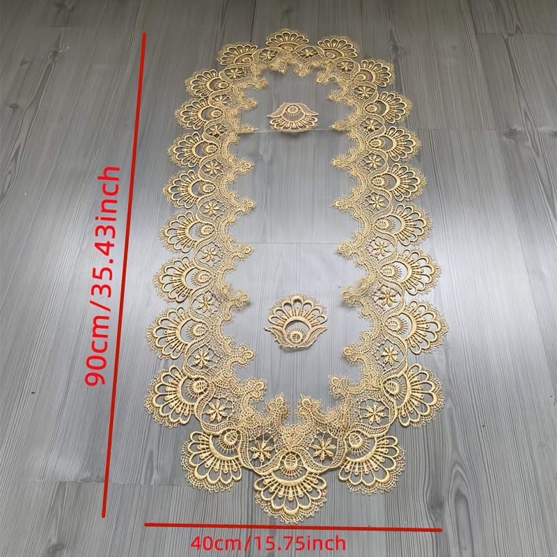 Oval Lace-trimmed Transparent Mesh Fabric Table Mat For Coffee Tables, Living Rooms, And Dining Tables