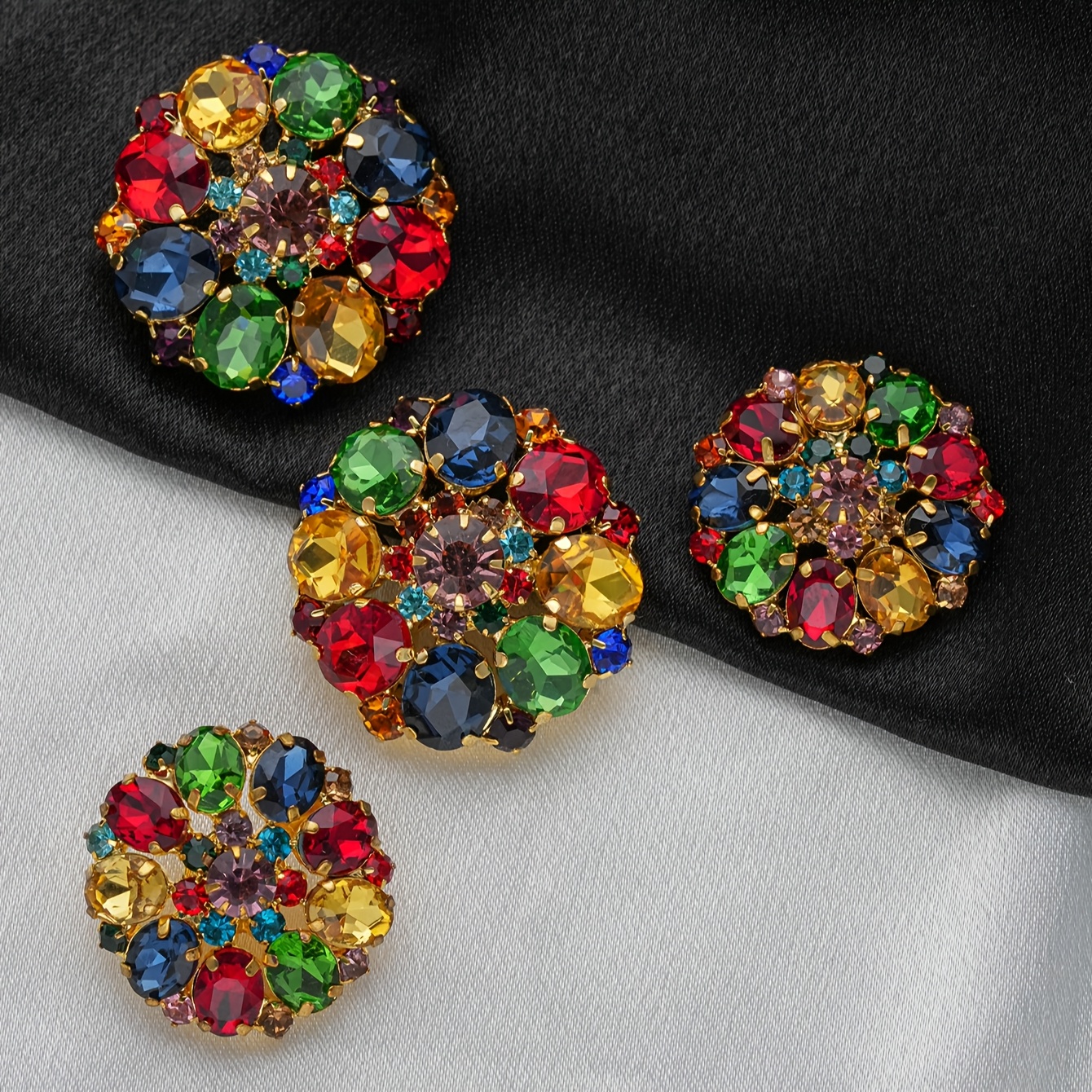 

Elegant Floral Rhinestone Buttons, 2pcs - Glass & Copper Claw Metal Fasteners For Coats, Suits, Dresses - Diy Sewing Accessories In Pink, Red, Green, Blue, Golden, Yellow