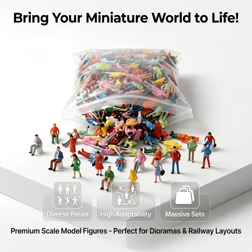TEMU 100pcs/bag 1:75 Scale Random Color Figures, Plastic Miniature Figures For Trains And Buildings, Sitting And Standing Poses, Suitable For