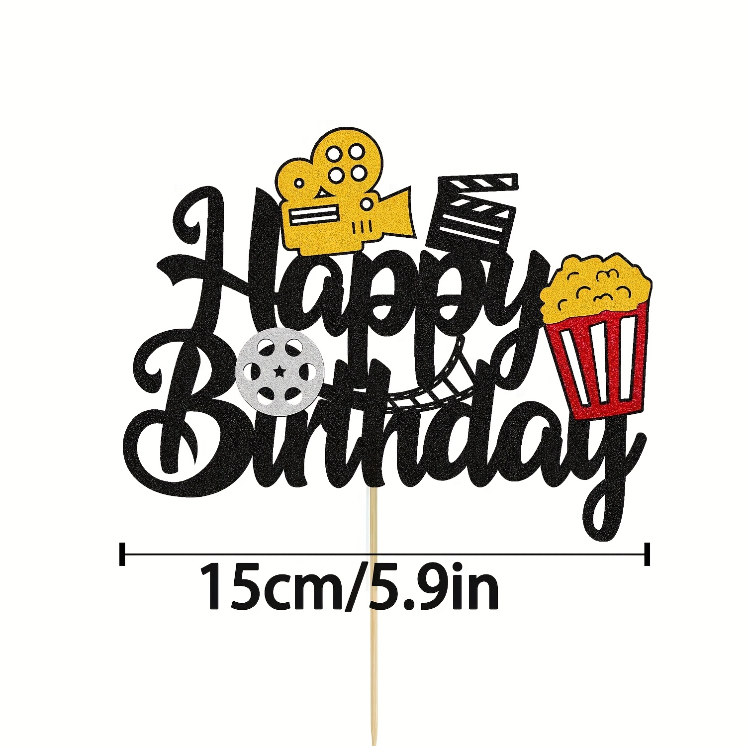 Kuchendekoration Filmabend – Cupcake-Topper Mit Happy Birthday, Kamera & Trophäe, Hollywood-Thema, Nicht Essbar