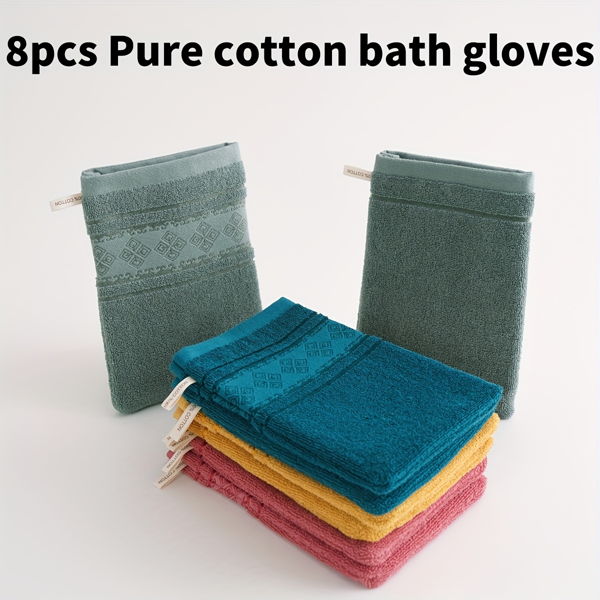 8pcs Bath Gloves 100% Cotton Hanging Bath Gloves Loop Cotton Absorbent Soft Suitable For Bath Hand Towel Reusable Makeup Remover Gloves