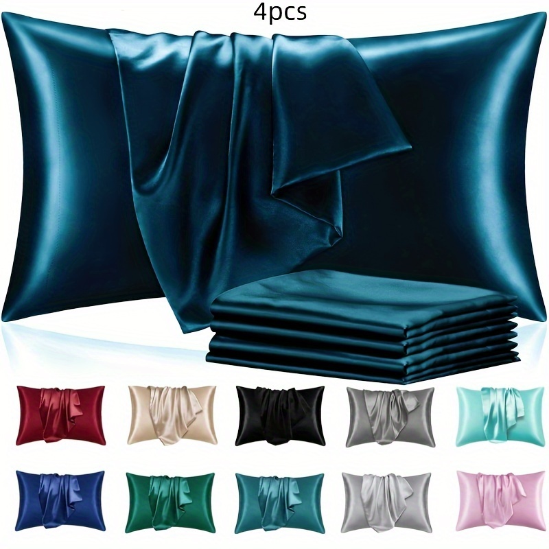 

4pcs Satin Pillowcases, Solid Color Zippered Pillow Covers, Smooth And Soft Comfort, Home Bedroom Decor